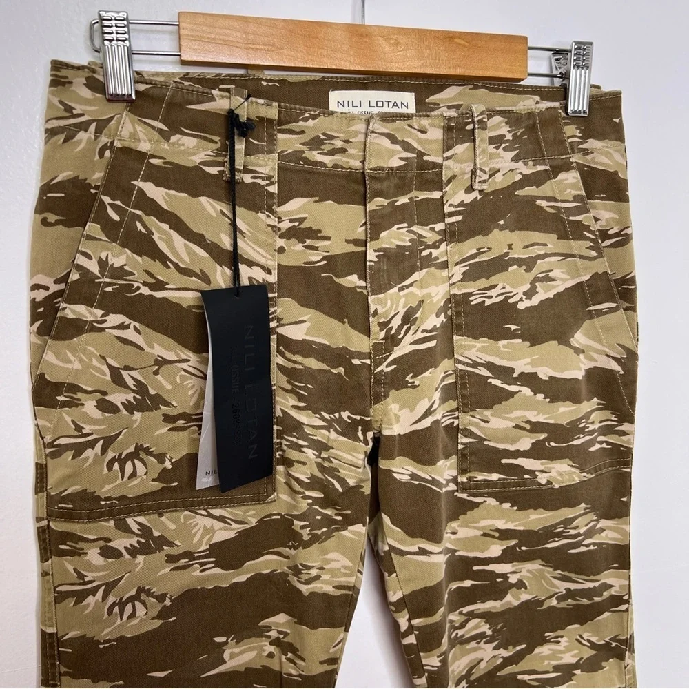 NILI LOTAN NWT Khaki Tiger Camo Cropped French Military Pants